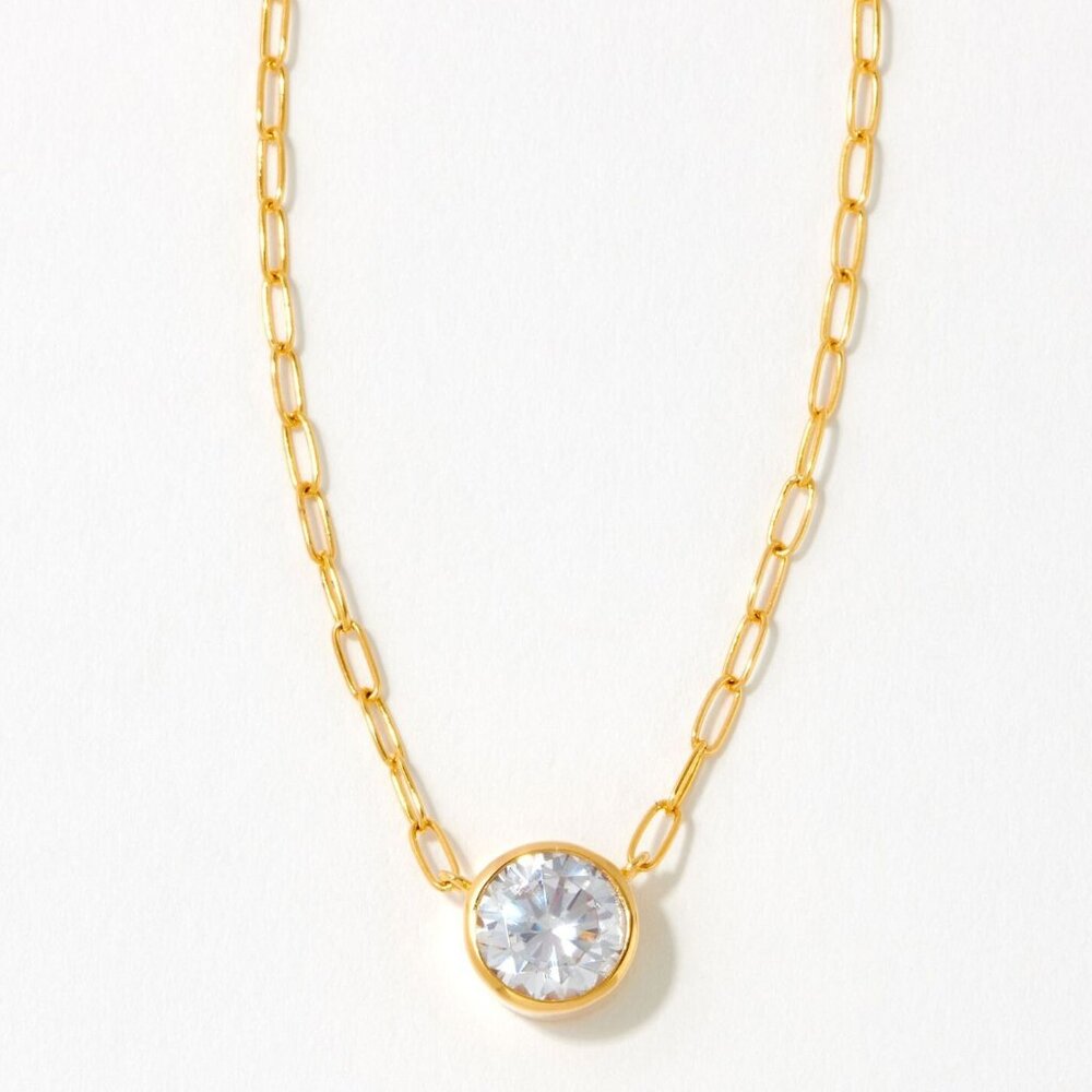 Diamonique Sterling Silver Goldclad Bezel Set Solitaire Necklace 18"